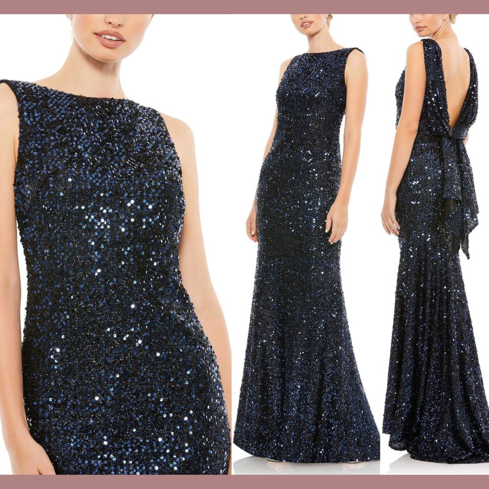 Nwt Ieena Mac Duggal [ 4 ] 26331 Cowl Back Boat Neck Sequined Evening Gown Q864